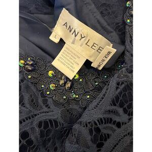 ANNY LEE Navy Lace Beaded Formal Evening Gown Dress Size L